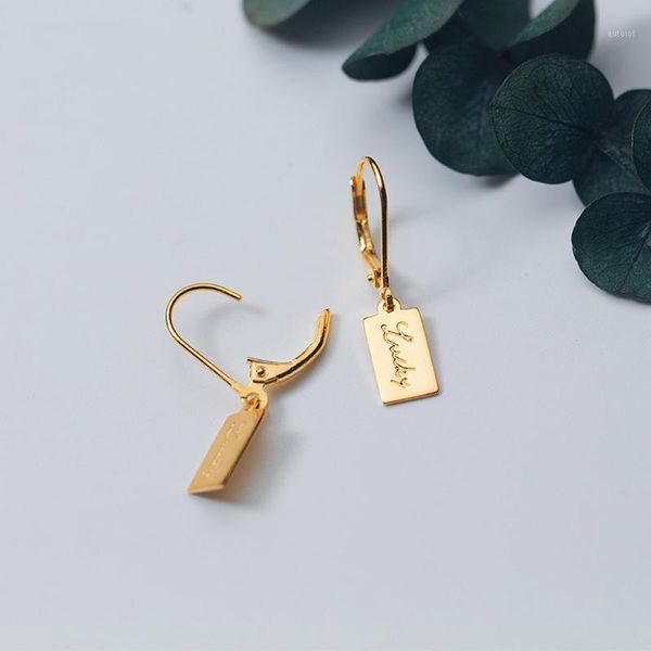 

wtltc 925 sterling sliver lucky hoop earrings for women small tiny ear piercing earrings drop square shaped huggies1, Golden;silver