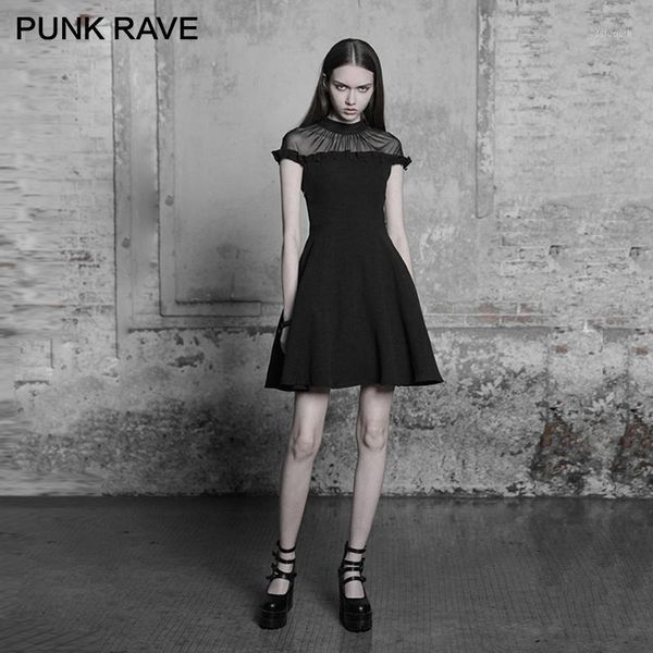 

punk rave dark fashion mini a-line be disassembled black lotus leaf side stitching women thin dress1, White;black