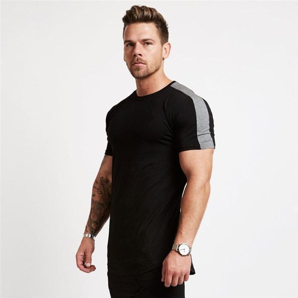 

running jerseys black gym tshirt men sport t-shirt fitness bodybuilding cotton slim tee shirt summer male jogging training clothing1, Black;blue