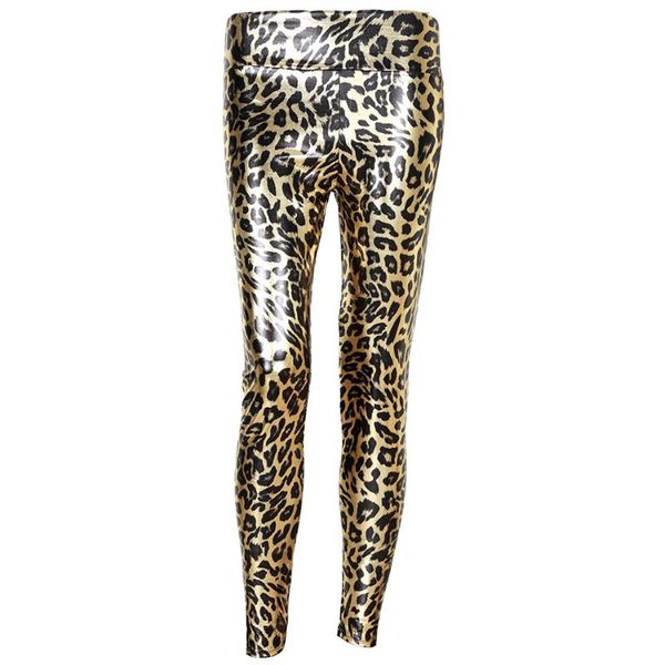 

women's leggings leopard gold mid waist female shiny elastic ankle-length fashion casual pants, Black