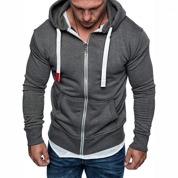 

plus size men's hoodies tracksuit 2020 autumn winter drawstring pocket hooded sweatshirt long sleeve zip slim coat male jacket1, Black