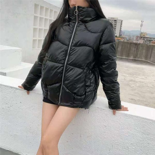 

winter new women's fashion stand collar bright color contrast sliver lining rhomboid cotton down jacket warm parkas 4 colors s-2xl, Black