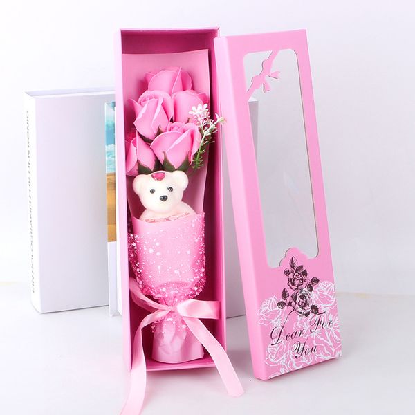 

anniversary 5 pcs soap wedding flower cartoon box 1 bear gift pc valentine rose day bouquet couple + ofmst