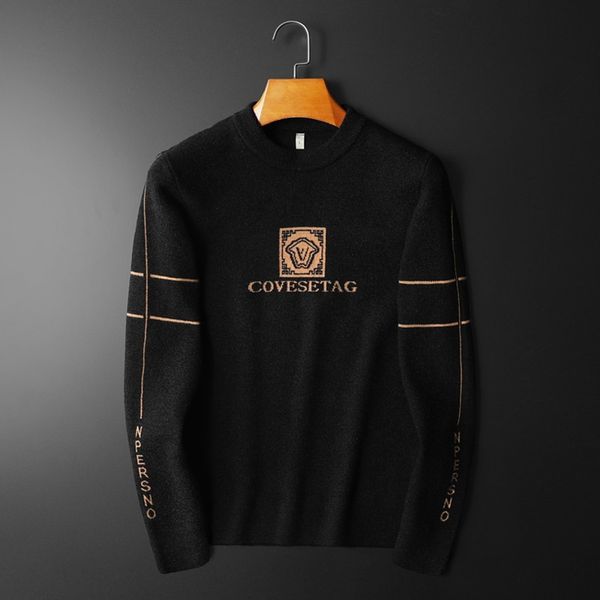 

products men's fall winter sweaters fashion casual long-sleeved sweaters round neck pullover sweater thick warm sweater, White;black