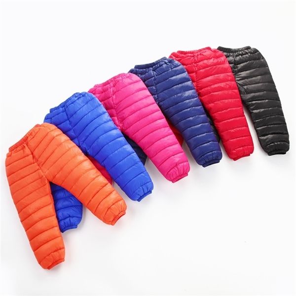 Inverno mornos crianças para baixo calças de algodão roupas meninos calças garotas leggings crianças para baixo calças à prova de vento das calças de neve roupas lj201019