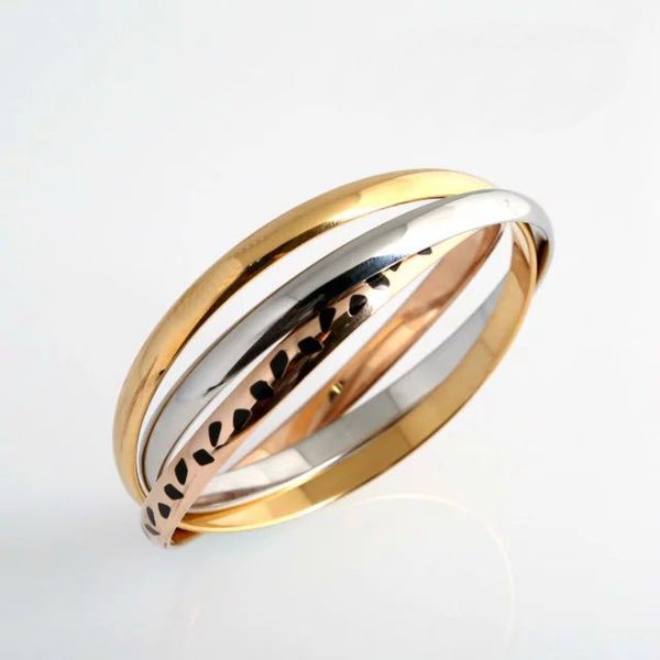 

europe america fashion style lady women titanium steel engraved letter three color circles leopard print bangle bracelets, Black