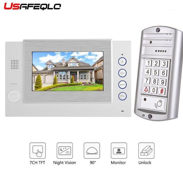 

usafeqlo 7 inch video door phone doorbell intercom kit 1-camera 1-monitor night vision id card unlock1