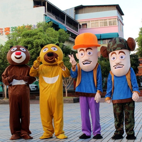 

mascot costumes chinas popular film and television cartoon doll costume bald strong walking doll costume activity show prop costume, Red;yellow