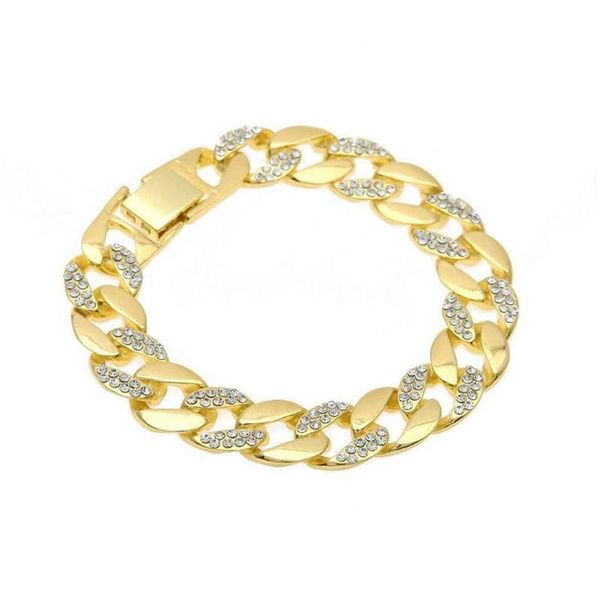 

karopel fashion luxury men's hip hop gold color miami cuban link chain full zircon bracelets gift of n wmtytw, Black