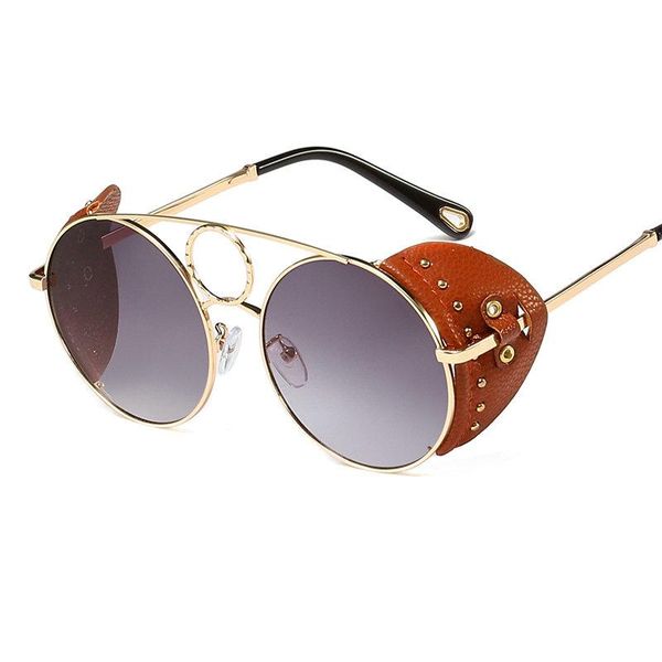 

sunglasses vintage fashion punk style round women leather side shield brand design sun glasses men shades uv400 with box nx, White;black