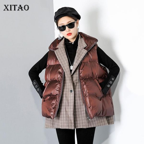 

xitao splicing false two pieces vest thicken keep warm women winter new double layer turn down collar street fashion zy2409, Black;white