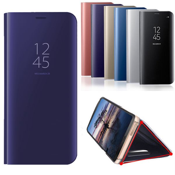 

phone case for iphone 12 pro max xr xs max s20 note 10 flip cover smart kickstand mirror view with opp packaging