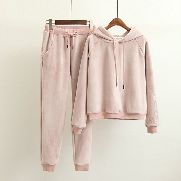 

2021 new autumn hooded long sleeve pink hoodies suits elastic pants two pieces women warm pullovers 5j8d, White