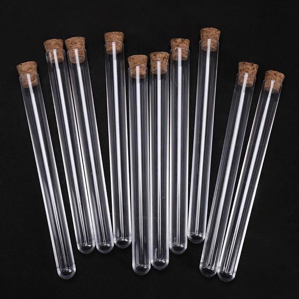 

10pcs 15x150mm transparent laboratory clear plastic test tube vials with corks sers caps school lab suppl jlluxo