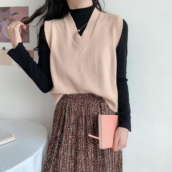 

women's vests fashion autumn women sweater 2021 korean womens elegant student v-neck pullover loose casual knitting outerwear vest, Black;white
