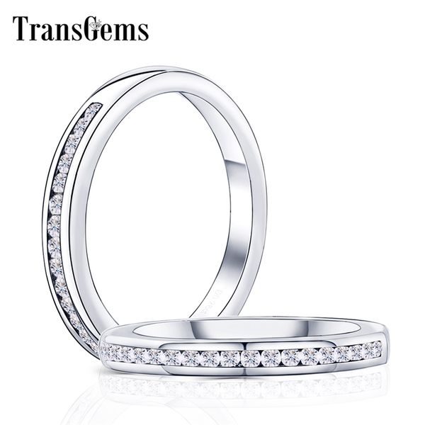 

transgems new arrival solid 14k 585 white gold 1.4mm diameter f color wedding band for women y200620, Slivery;golden