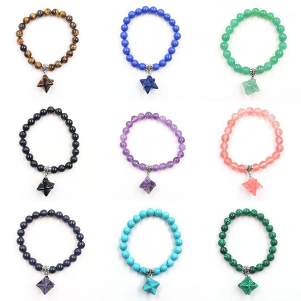 

wholesale 10pcs/lot merkaba bracelets 8mm natural stone crystal round bead elastic handmade diy bangles women charm jewelry1, Black