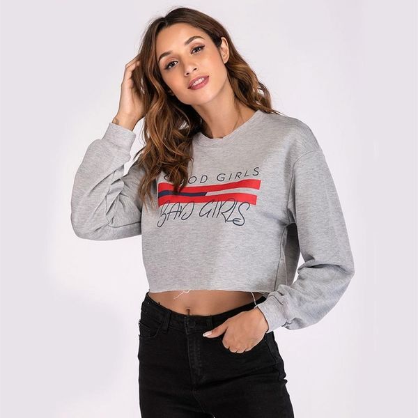 

round neck long sleeve short pullover sweatshirt, Black