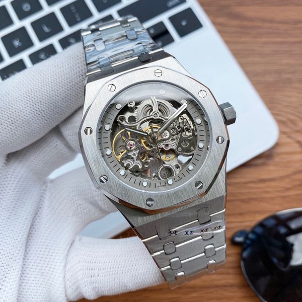 

2020mens watch dial hollow out 316l stainless steel automatic mechanical men watches movement 43mm montre de luxe, Slivery;brown