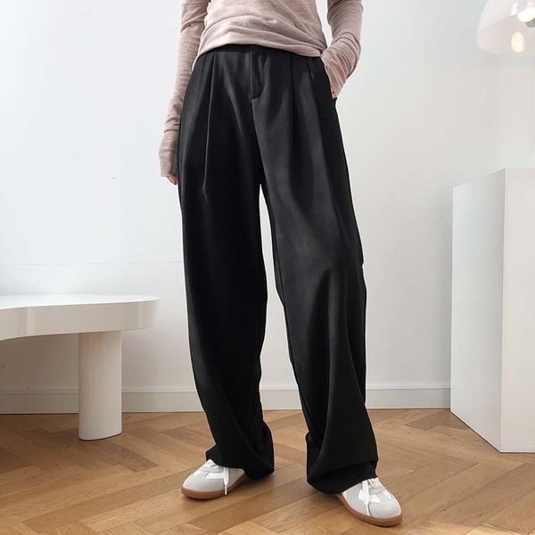 

2021 new autumn high waist wide leg straight pant army green vintage loose elegant pants women casual long trousers 2w63, Black;white
