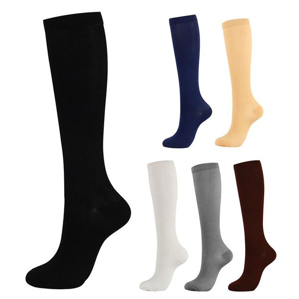 

compression socks running sports socks men women 30 mmhg knee high anti swelling fatigue for cycling football varicose veins, Black