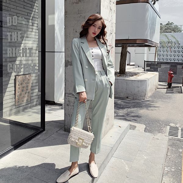 

vintage autumn winter spring women pant suit notched blazer jacket & 2020 office wear female sets q1215, White