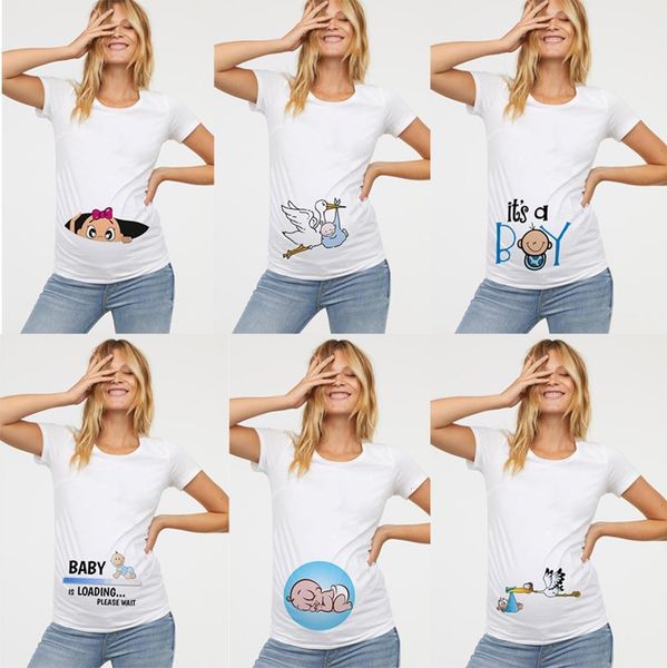 

women maternity clothing pregnant t shirt funny cute baby print o-neck short sleeve pregnant pregnancy shirt, White