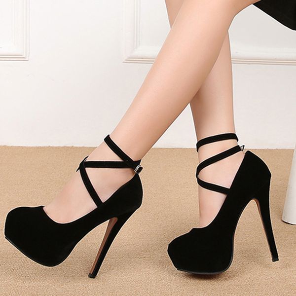 

women gladiator pump strap 14cm high heels plus size platform wine red blue black high heel pumps