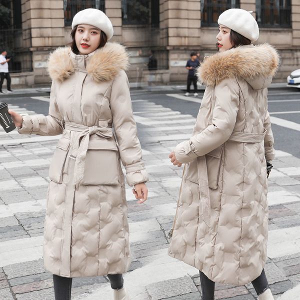 

collar skin 2021 parker parka new arrival cotton lining long thick female jacket hood parkas women's winter coats u795, Black