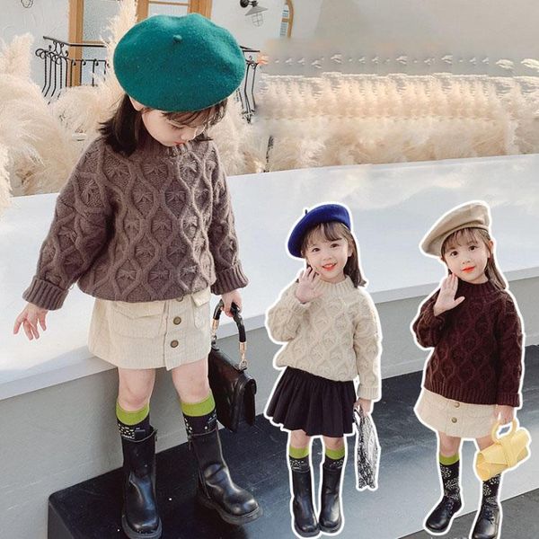 

pullover solid color stitching handmade girl sweaters o neck casual jumper baby knitted sweater winter clothing, Blue