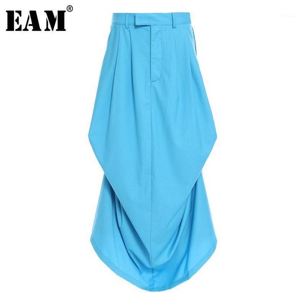 

eam] high elastic waist blue irregular two ways wear long half-body skirt women fashion tide new spring autumn 2021 1y7211, Black