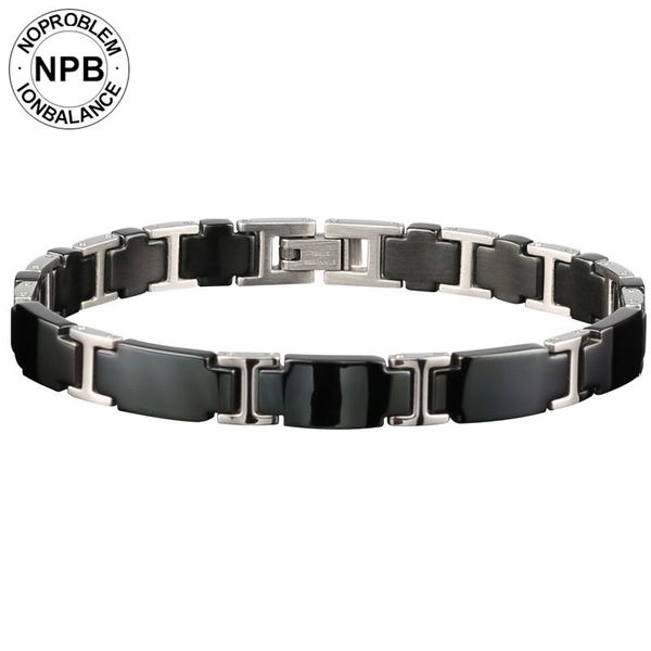 

noproblem 065 3000 ions balance ceramic beads power therapy choker punk fitness tourmaline germanium charms men's bracelet 200928, Black