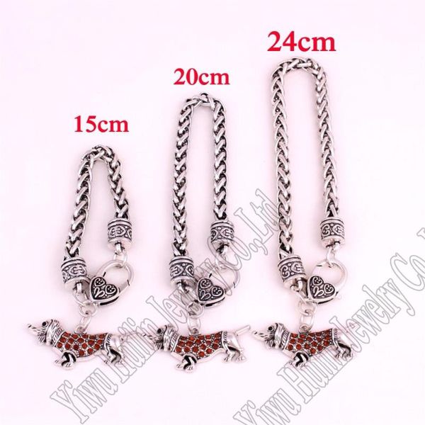 

link, chain 15cm/20cm/24cm a set rhodium plated zinc studded with crystals dachshund charm bracelet, Black