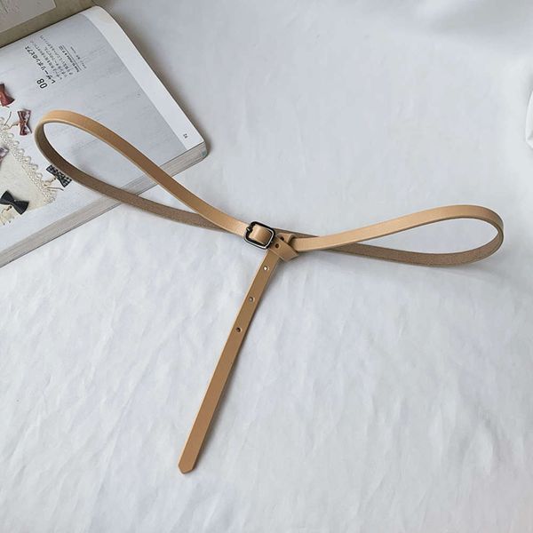 

square versatile gun color pin buckle thin women's dress with no hole knot pure cow leather small belt, Black;brown
