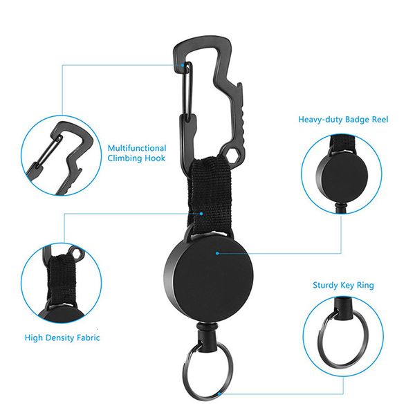 

holder 3pcs retractable keychain -heavy duty reel badge multitool carabiner clip,key ring with steel wire cord up to 5oz, Silver