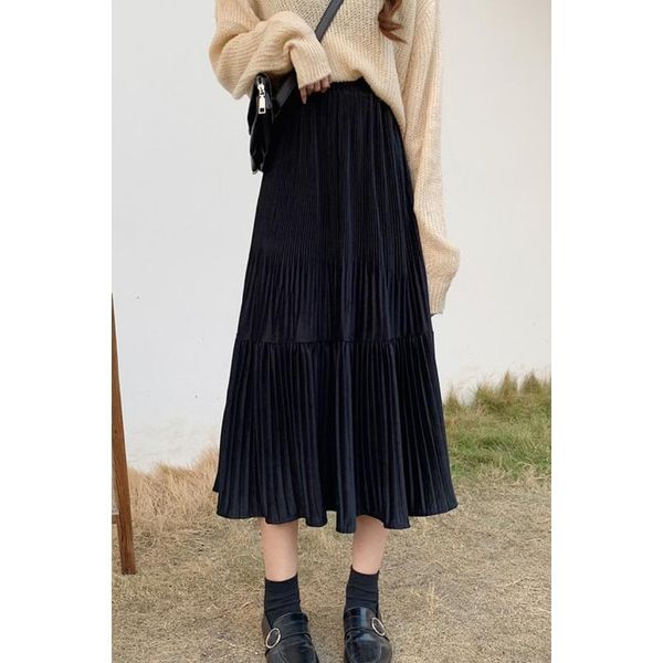 

werueruyu 2019 korean fashion summer skirt female chiffon high waist pleated skirts womens harajukufaldas mujer qylshn, Black