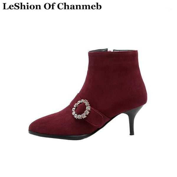 

boots big plus size 45 46 47 48 round buckled bling crystal diamond short for women ladies flock autumn spring ankle boots1, Black