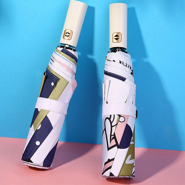 

entierement automatique double grand parapluie impression dessin anime pluie femmes 3 pliant resistant grand parapluie hommes voyage affaire