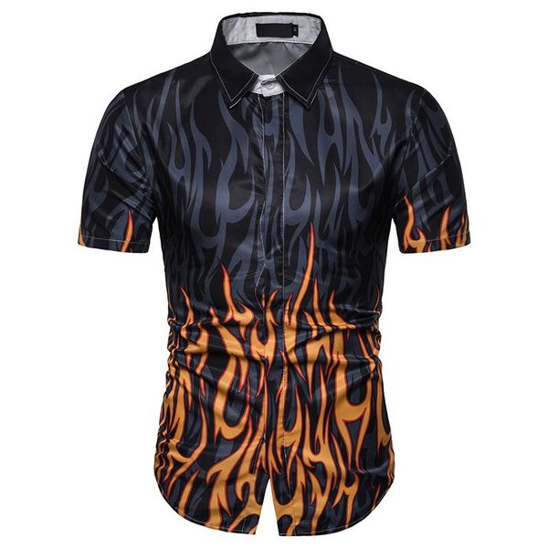 

mens button shirts hawaiian shirt 2021 fashion 3d gradient flame print short sleeve shirt men streetwear casual man camisa, White;black
