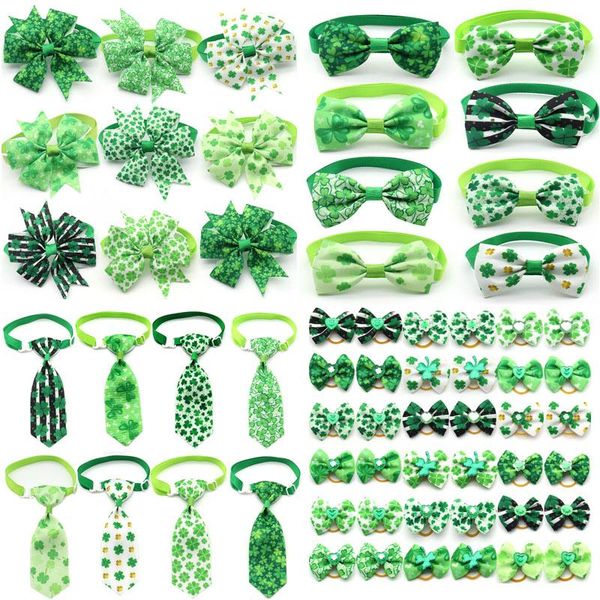 

dog apparel 10 pcs st patrick's day pets supplies green white grooming puppy accessories small cats hair bows bowties necktie