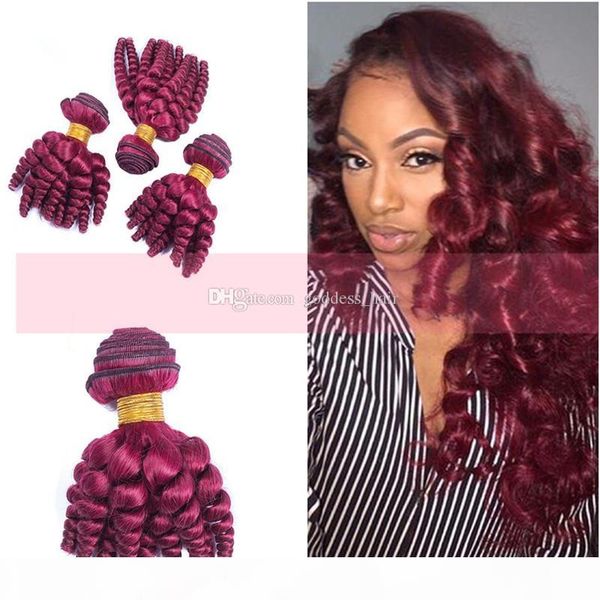 

new arrival peruvian virgin funmi burgundy #99j human hair weaves 8-30 inch wine red romance curls hair weft double drawn for woman, Black