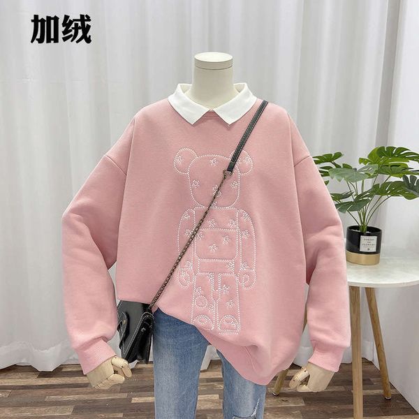 

long winter polo new bear embroidery korean versatile loose lapel sleeve collar 2020 20351 plush sweater tisgo, Black