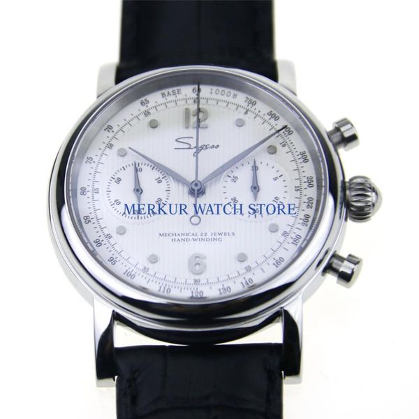 

sugess mens watch mechanical chronograph 1963 dress watch dress tianjin movement st1901, Slivery;brown