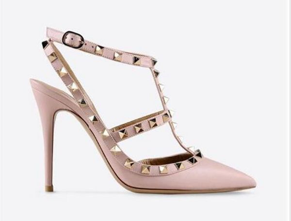 

desi pointed toe 2-strap with studs high heels patent leather rivets sandals women shoes valentine high heel 6cm 8cm 10cm shoes, Black