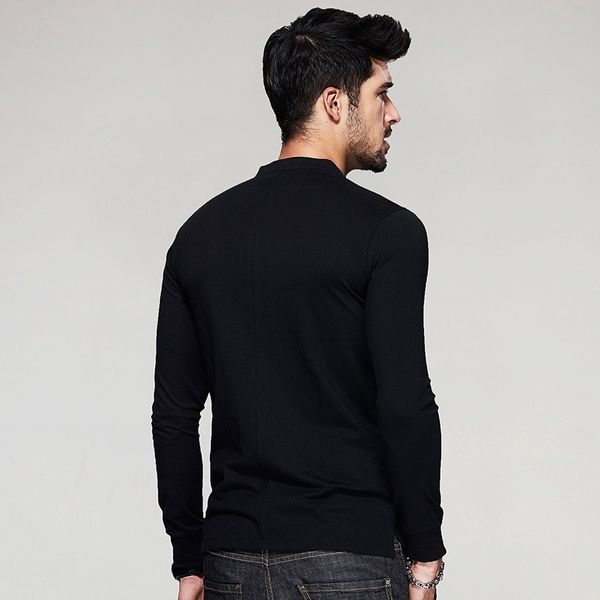 

kuegou autumn button cotton plain white t shirt men tshirt brand t-shirt long sleeve tee shirt casual clothes plus size 765 201203, White;black