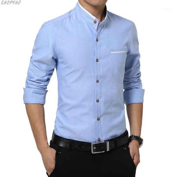 

fit long sleeve shirts/men stand collar pure color business casual shirts s-5xl new style male pure cotton slim1, White;black