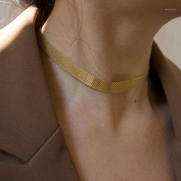 

gold tone belt chain choker necklace for women 2021 summer chic collarbone short necklace fashion trend party gift1, Golden;silver