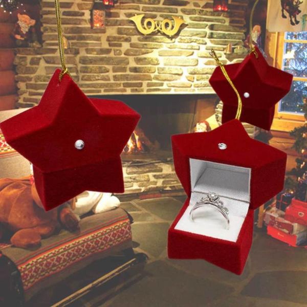 

gift wrap 3pcs chritmas jewelry box five-pointed star ring earrings storage case xmas (red)