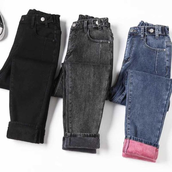 

ladies denim harem pants fleece winter warm plus velvet thick jeans fashion casual loose street youth jeans plus size for women, Blue