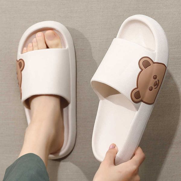 

cute bear slippers female summer lovers indoor eva anti slip home men's sandals, Black